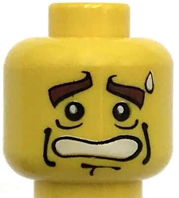 #ad Lego New Yellow Minifigure Head Dual Sided Thick Brown Eyebrows Determined Look $1.99