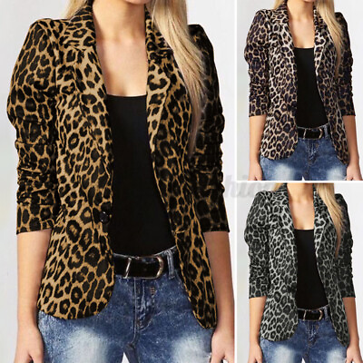 #ad Women Long Sleeve Button Down Jacket Coat Leopard Print Loose Blouse Tops Plus $17.19