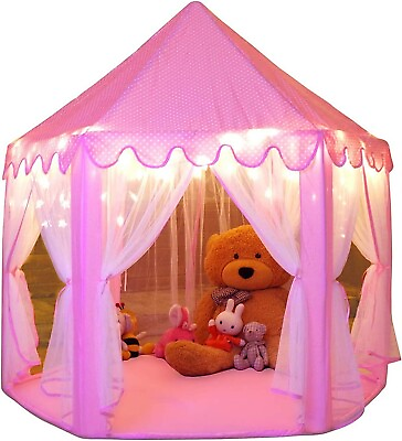 #ad Monobeach Kids Tent Girls Large Playhouse Castle Play Tent with Star Lights Toy $77.98