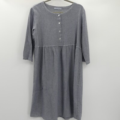 #ad Cut Loose Women#x27;s Linen Cotton Button Dress Size S Gray Relaxed Lagenlook Midi $28.99