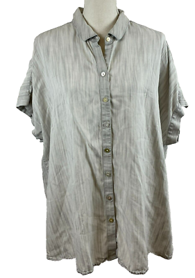 #ad Soft Surroundings Blouse 2X Light Blue Gray Stripe Button Front Drop Sleeve $20.99