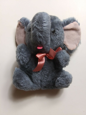 #ad Vintage R Dakin Plush Elephant Excellent Dumbo ish Pink Ears Sweet Weighted Toy $9.76