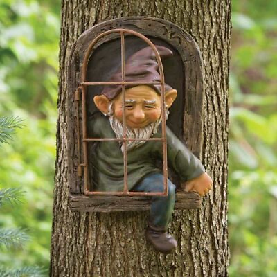 #ad Tree Faces Decor Outdoor Hanging Gnomes Cartoon Statues Garden Art White beard $19.84