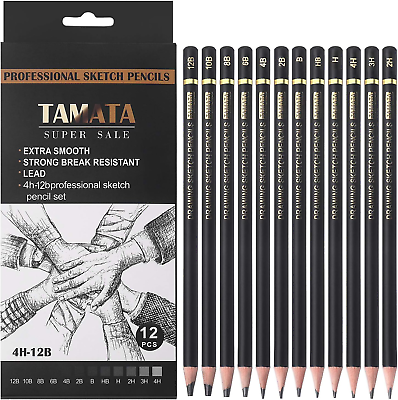 #ad TAMATA Professional Drawing Sketching Pencil Set 12 Pieces Art Drawing Graphit $9.69