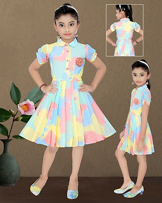 #ad Girls Dress Tie dye Pleated Girls Rainbow Casual Dress Knee Length 3T 9YR $14.99