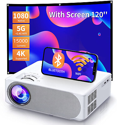 #ad 4K Projector 5G WiFi Bluetooth 32000LM 1080P HD Movie Home Theater120quot; Screen $55.55