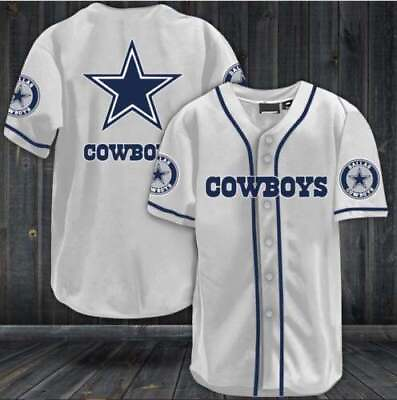 #ad Dallas Cowboys Men#x27;s Baseball Uniform Football Button Short Sleeve Shirt Gift $30.39