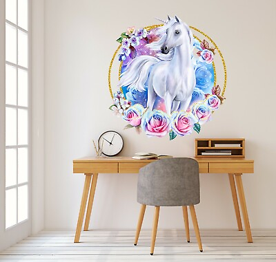 #ad 3D Unicorn Rose A061 Animal Wallpaper Mural Poster Wall Stickers Decal Zoe $199.99