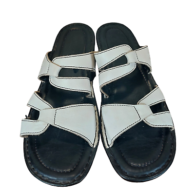 #ad Josef Seibel Womens White Sandals Slip On Slide Leather Shoes Sz US 8.5 Eur 40 $11.87