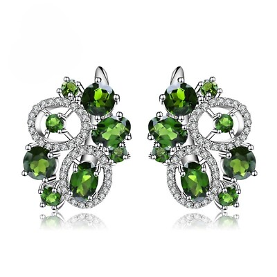 #ad 5.64Ct Natural Chrome Diopside Gemstone 925 Sterling Silver Stud Earrings $103.49