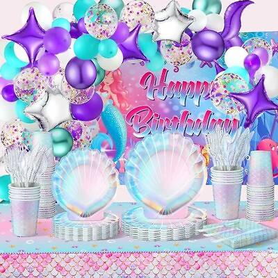 #ad 235 Pcs Mermaid Theme Birthday Party Decorations Set with Mermaid Balloons $14.99