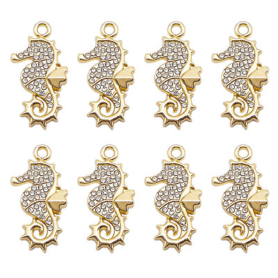 #ad 10pcs Crystal Seahorse Charm Gold Marine Fish For Pendant Earring Crafts 25x13mm $4.46