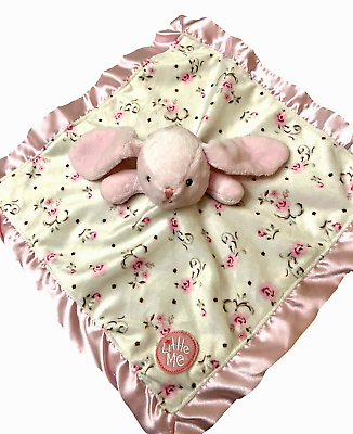 #ad Little Me Bunny Floral Plush Security Blanket Lovey Pink Satin Trim 14 x 14 in $12.05