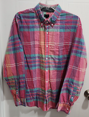 #ad J Crew Pink Blue Pastel Plaid Button Down Long Sleeve Dress Shirt Size XL Preppy $15.99