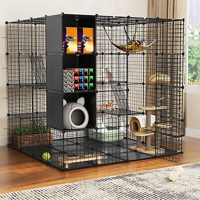 #ad Large Cat Cage with Storage Cube with Hammock 4 Tiers Cat Kennel 1 4 Cats $120.77
