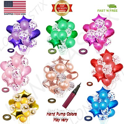 #ad 15 pc Birthday Wedding Baby shower Party Star Heart Foil Confetti Latex Balloons $6.99