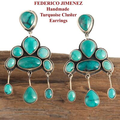 #ad FEDERICO JIMENEZ Earrings BIG Dangle Clusters Green Turquoise Sterling Raincloud $497.17