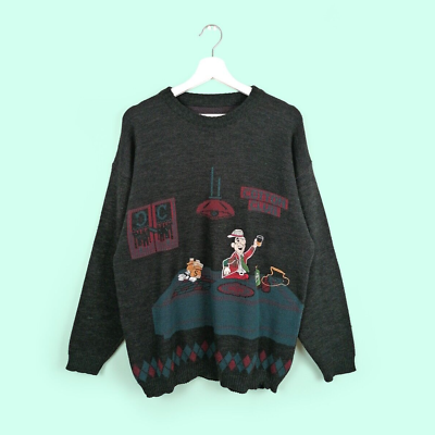 #ad Vintage 80#x27;s 90#x27;s Cotton Club Unisex Retro Novelty Cartoon Sweater L XL $42.00