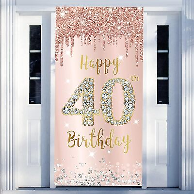 #ad New 40Th Birthday Door Banner Decorations For Women Pink Rose Gold Happy � $22.79