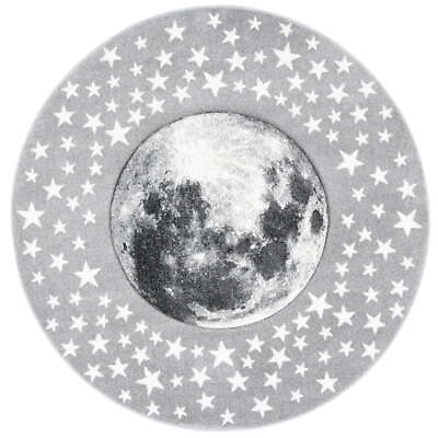 #ad SAFAVIEH Carousel Kids Moon in The Stars Area Rug Light Grey White 3#x27; X 3#x27; Round $29.13