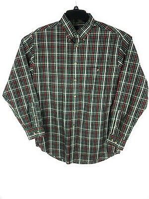 #ad Roundtree amp; Yorke Men#x27;s Checked Long Sleeve Medium Green Casual Shirt A39 $3.75