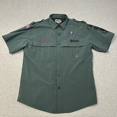 #ad boy scouts shirt mens L green vented short sleeve venturing snap bsa $33.99
