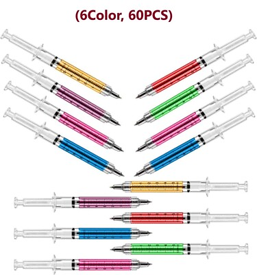 #ad NEW Lot of 60 Syringe Shape Pens Ball Point Pen Hospital Nurse Novelty $25.95