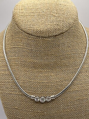 #ad ATI Sterling 925 Collar Chocker Necklace Bezel Set Crystal Stones $44.00