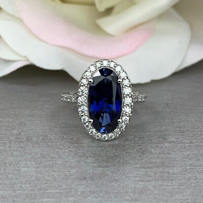 #ad 950 Platinum 0.60 Carat Natural Diamond Engagement Ring Oval Cut Blue Sapphire $2062.00