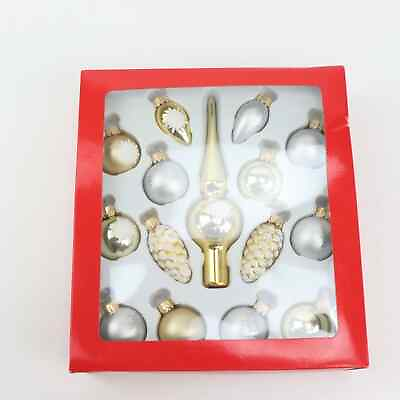 #ad Northlight 15ct Gold Silver Matte Christmas Mini Tree Topper Glass Ornament Set $26.77