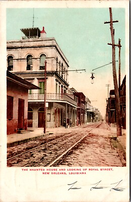 #ad Postcard The Haunted House and Looking Up Royal Street New Orleans Louisiana $8.00