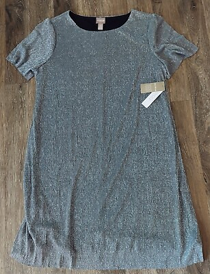 #ad CHICO#x27;S womens Crinkle shine silver metallic scoop neck dress size 3 XL $34.00