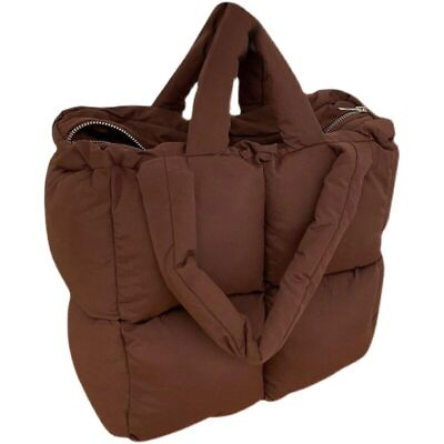 #ad Tote Bag Women Handbags Nylon Down Cotton Shoulder Bags Plaid Big Winter Bag $60.93