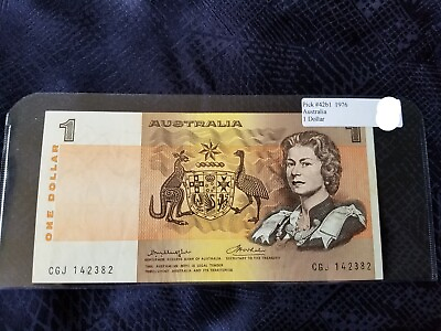 #ad Australia 1 Dollar 1976 Pick 42b1 Uncirculated Serial #CGJ 142382 $42.99