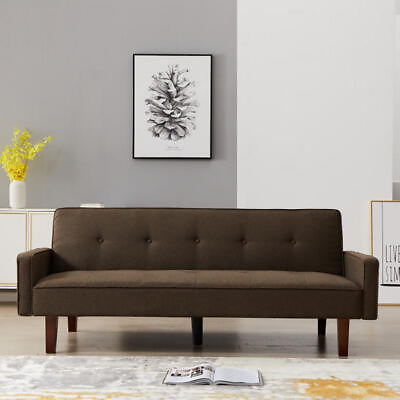 #ad Brown Sofa Bed Modern Linen Sofa Convertible Sleeper Sofa with Arms Wood Feet $378.09
