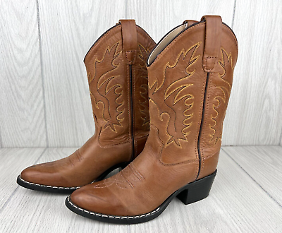 #ad Old West Kids Cowboy Boots Brown Western Pointed Toe 8129 Size 2 D HARDLY WORN $19.99