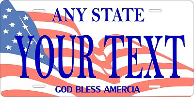 #ad Any State Any Text USA Flag Left Personalized Auto Motorcycle License plate $18.40