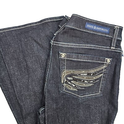 #ad Rock amp; Republic Kasandra Bootcut Jeans Women#x27;s 10 Blue Stretch Embroidered Denim $12.95