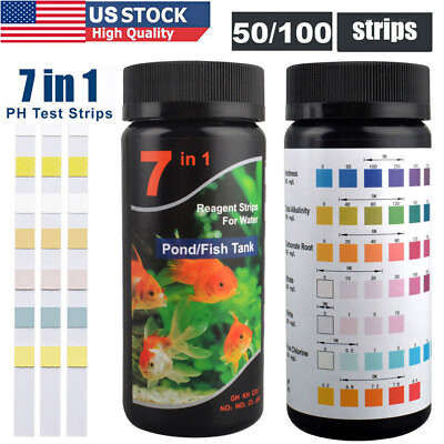 #ad 7 in 1 PH Test Fish Tank Water Tropical Aquarium Pond Water Test Strips 50 100pc $11.99