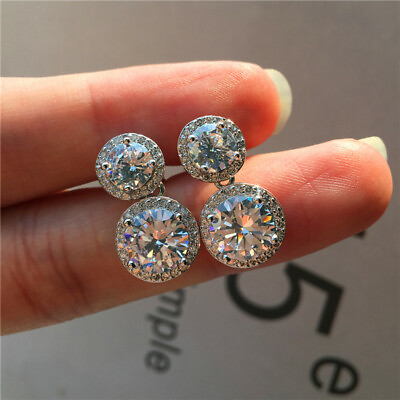 #ad 5Ct Round Gorgeous Cut Moissanite Drop Dangle Earrings Solid 14K White Gold Over $139.99