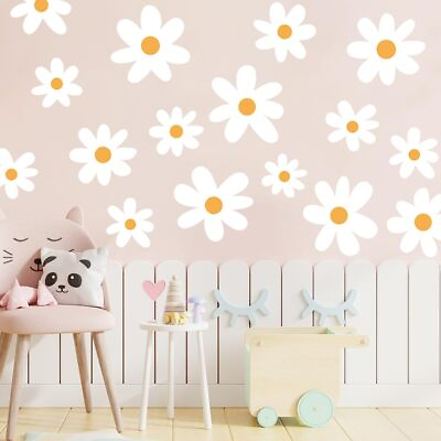 #ad 41 Pcs Daisy Wall Decals White Flower Wall Stickers for Kids Girls Nursery Room $18.54