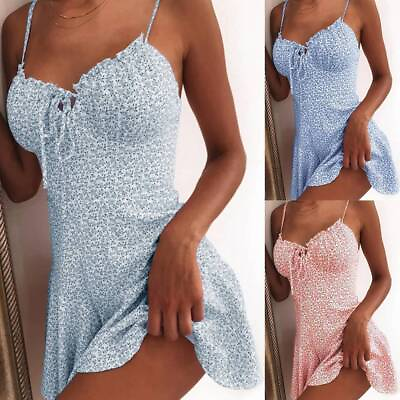 #ad Sexy Womens Boho Floral Mini Dress Summer Strappy Holiday Beach Swing Sundress $17.19