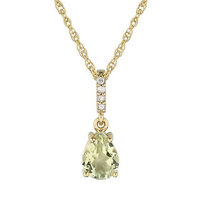 #ad 10k Yellow Gold Genuine Pear Shape Green Amethyst amp; Diamond Tear drop Necklace $127.99