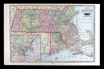 #ad 1901 Tunison Map Massachusetts Rhode Island Boston Providence Cape Cod Worcester $67.50