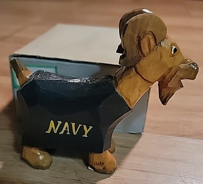#ad Vintage Anri Navy Naval Academy Annapolis Carved Wood Mascot Figure w Box goat $69.99