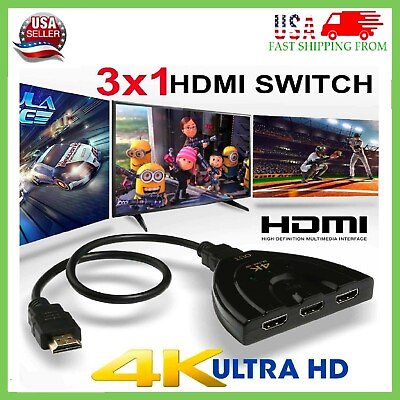 #ad 3 x Port HDMI Splitter Cable 1080P Switch Switcher HUB Adapter for HDTV PS4 Xbox $5.59