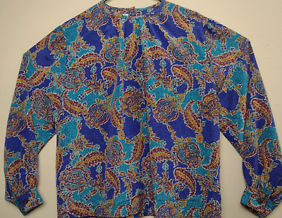 #ad Geometric Blouse Size XL Laura amp; Jayne Paisely Blue Long Sleeve Top Vintage $14.99