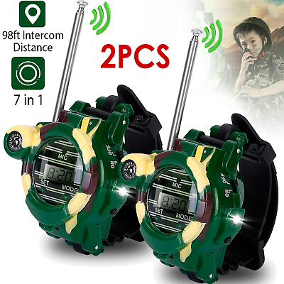 #ad 2 Packs Kids Walkie Talkie Army Watch 7 in 1 Two Way Compass Interphone Game Toy $14.31
