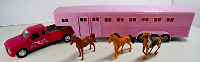 #ad 2004 New Ray Country Life Ford F 350 Super Duty 16 inch Pink Horse Trailer Toy $26.59