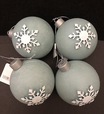 #ad Christmas Non Breakable Set of 4 Blue Grey Snowflake Christmas Tree Ornaments $11.99